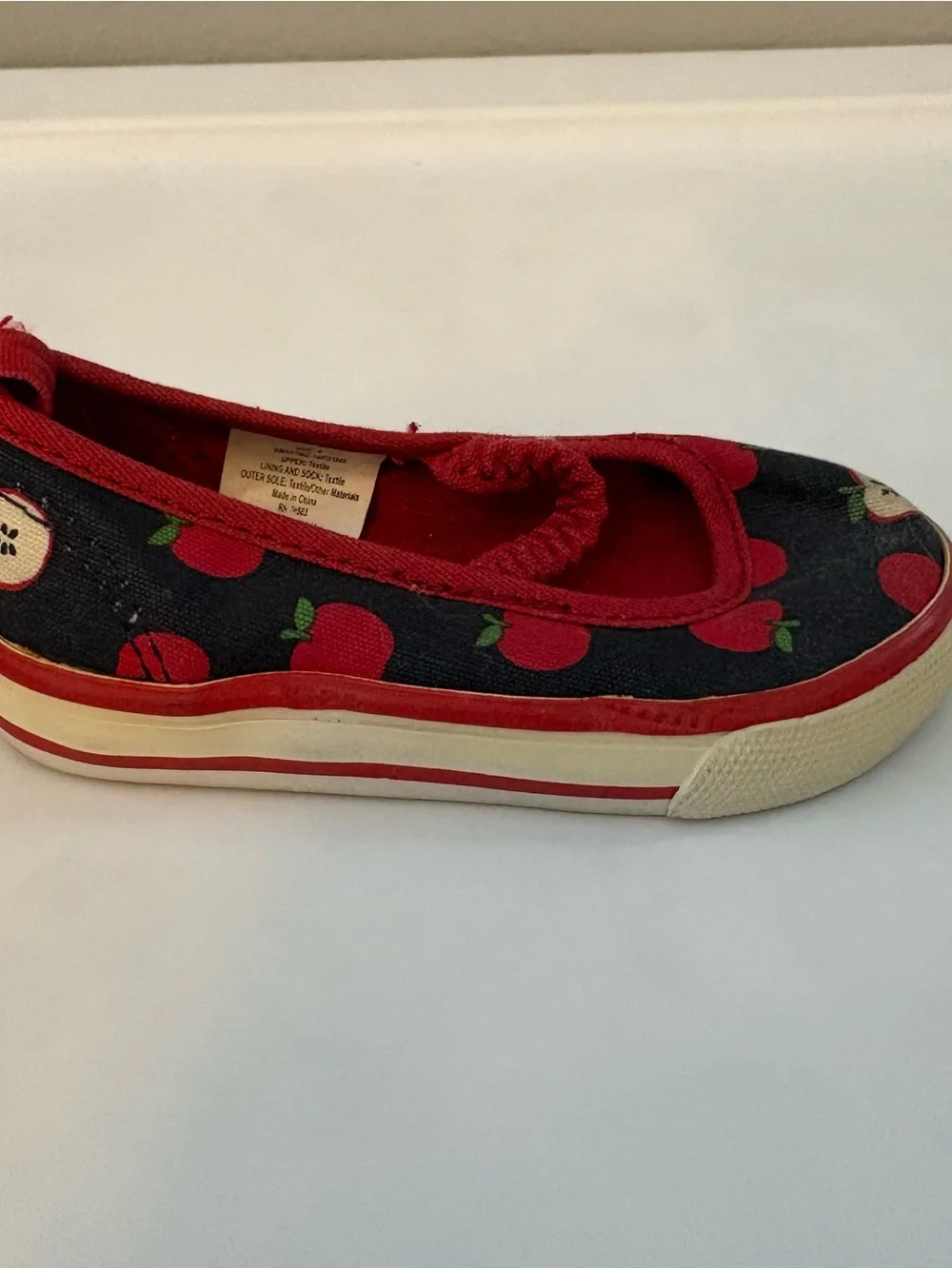 Gymboree prep school navy blue red apple print mary jane style shoes size 4